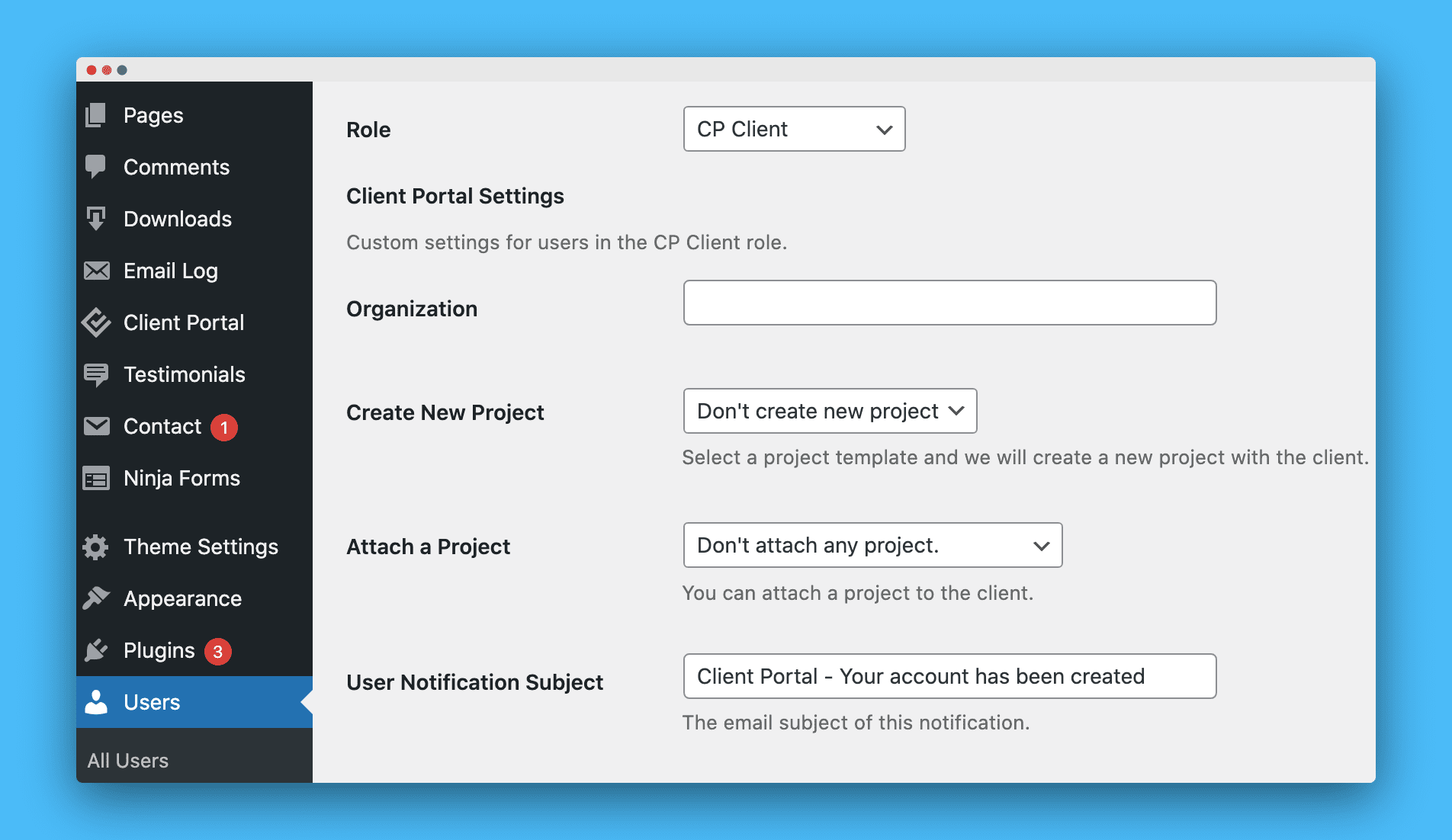 Screenshot of auto portal creation settings