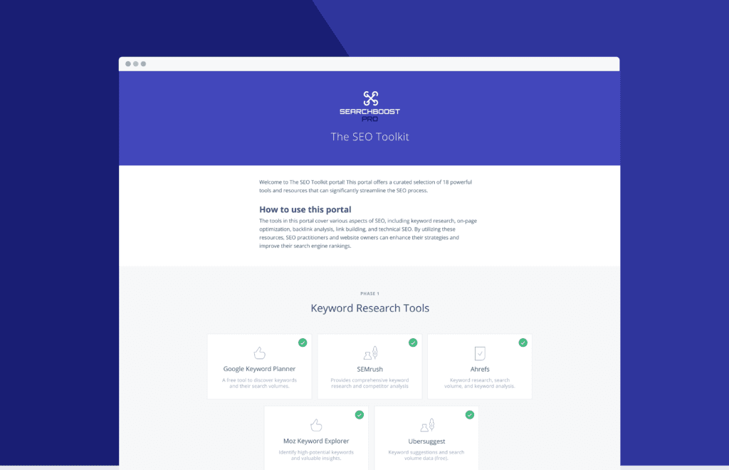 A portal for an SEO Toolkit
