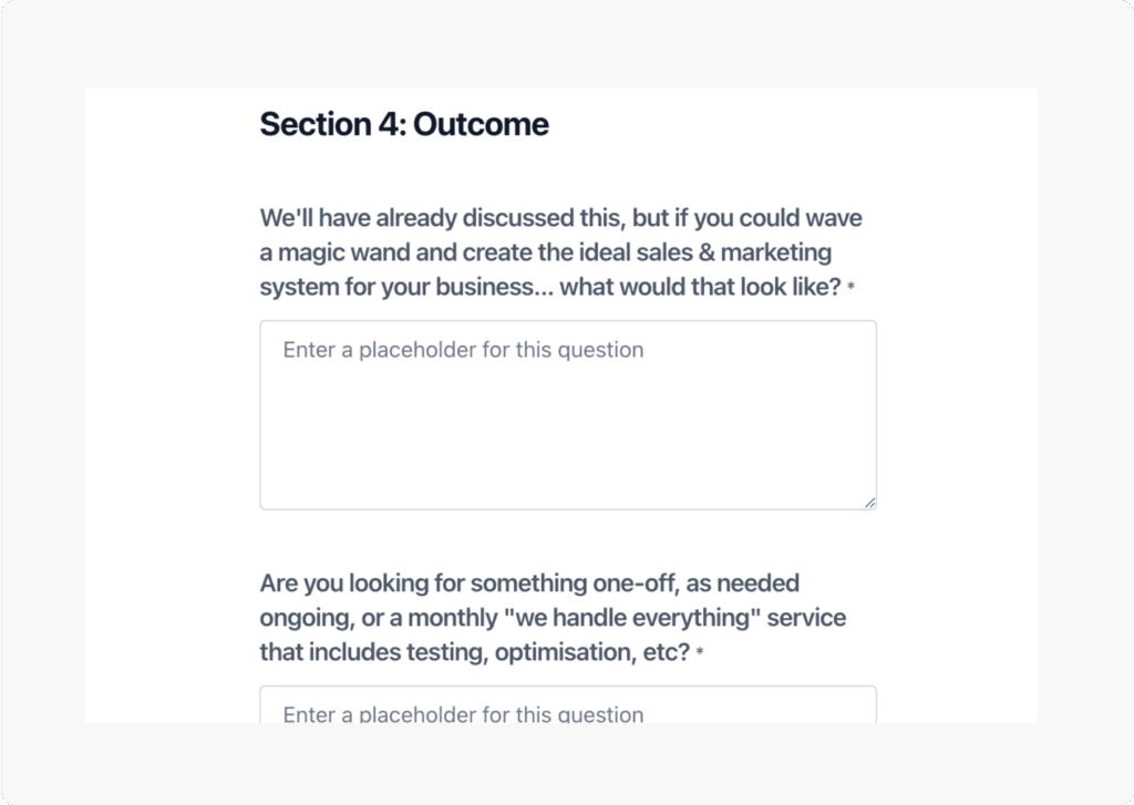 Intake questionnaire